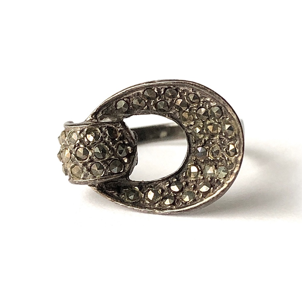 Vintage Marsala Marcasite Ring 925 Sterling Silver